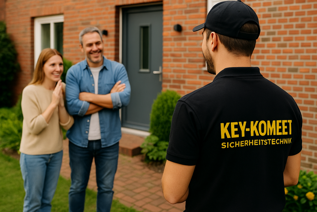 Key-Komeet Schlüsseldienst Monteur bei Kunden für Türöffnung